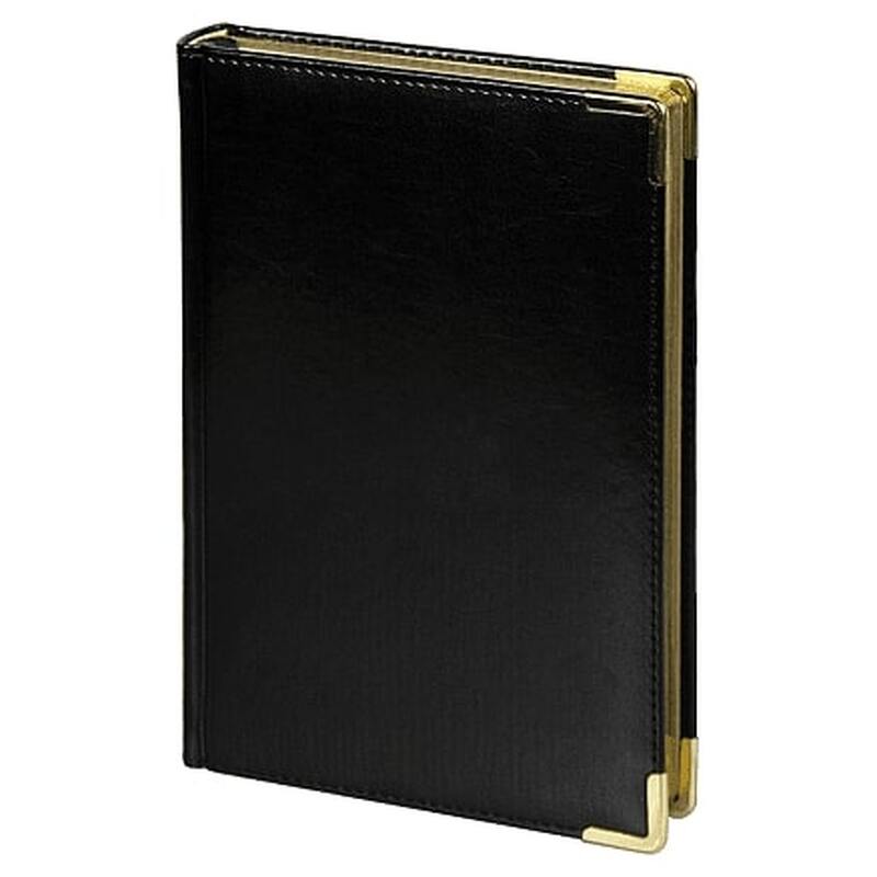 Ежедневник полудатированный Classic Pristine Gold А5, черный с золотом, с металлическими уголками, в твердой обложке с поролоном с логотипом