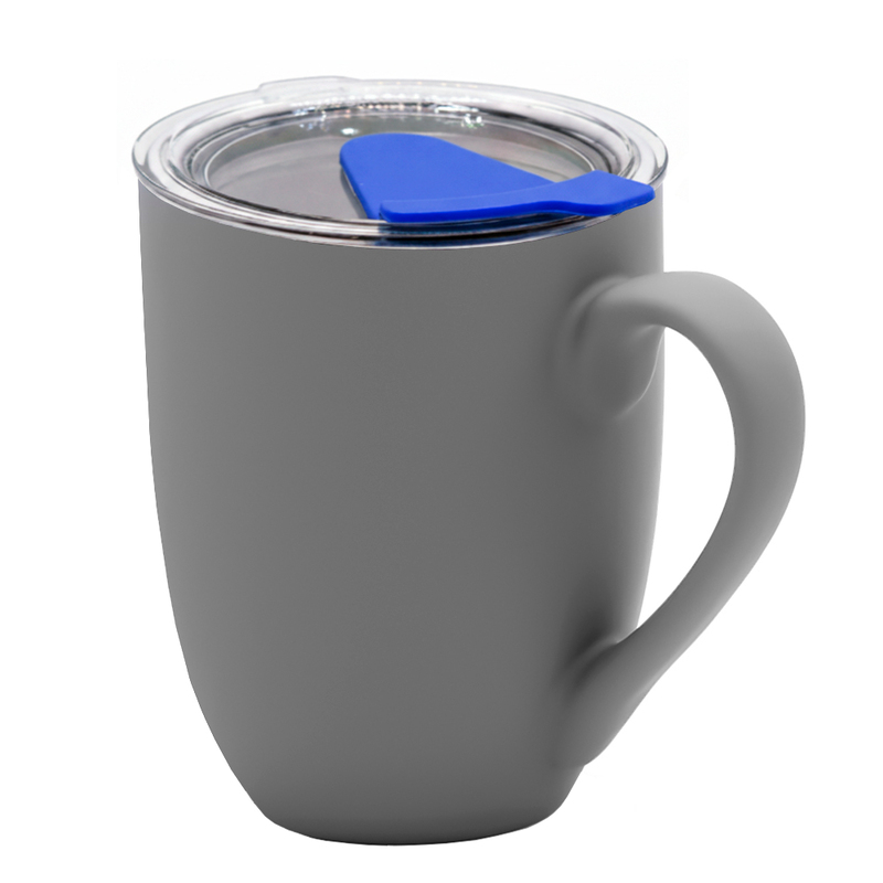 Кружка с крышкой Velvet Duo, софт-тач, тёмно-серая/синяя с логотипом