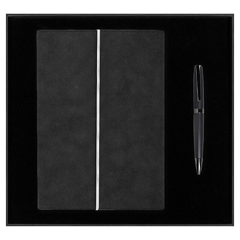 Набор подарочный Solution Prestige Duo, (Ежедневник в суперобложке Country Galaxy Nuba A5+, Ручка шариковая матовая Prime), черный с логотипом
