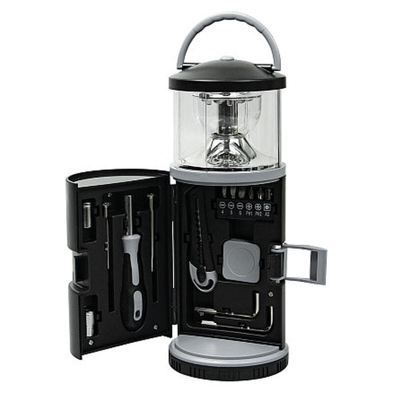 Набор инструментов Tools lantern cо встроенной лампой, 15 инструментов, черный, в пластиковом футляре с логотипом