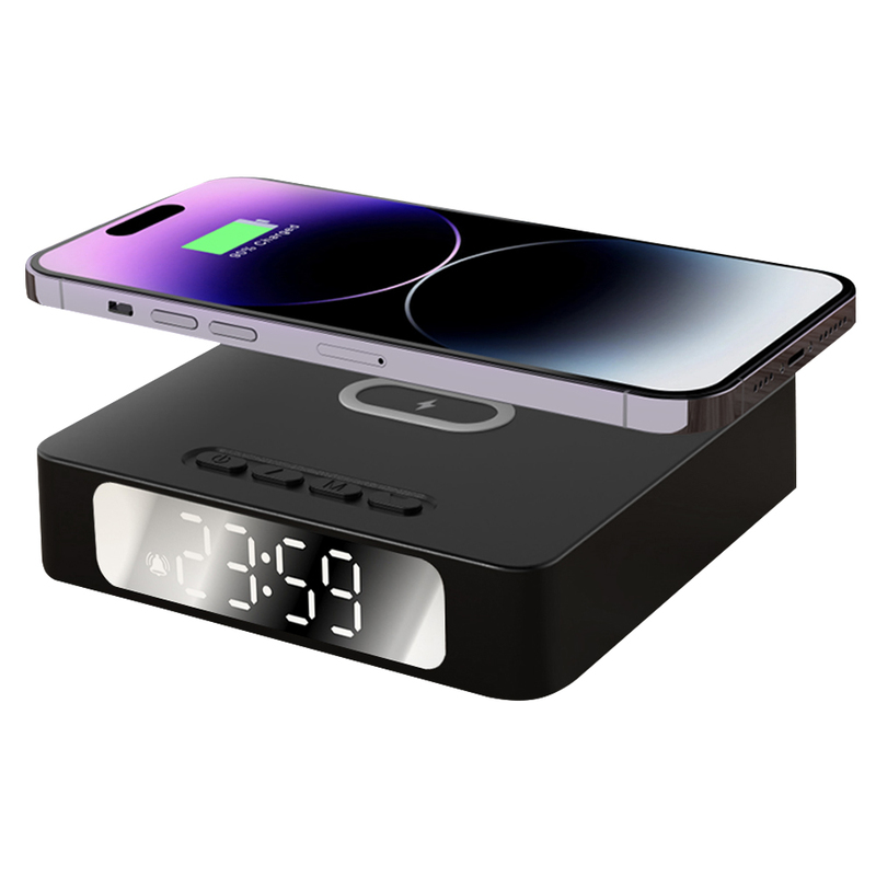 Часы с беспроводной зарядкой Raven 3в1, черный с логотипом
