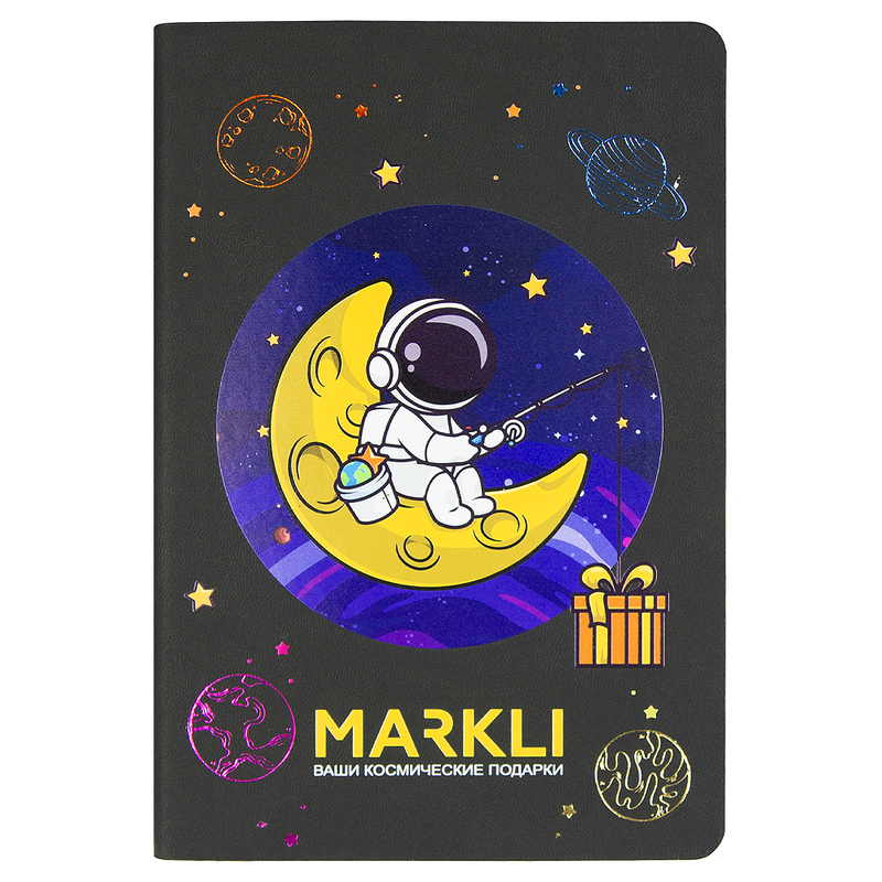 Ежедневник Flexy Latte Soft Touch Black Edition Color Print Sample Markli А5, черный/оранжевый, недатированный, в гибкой обложке с логотипом