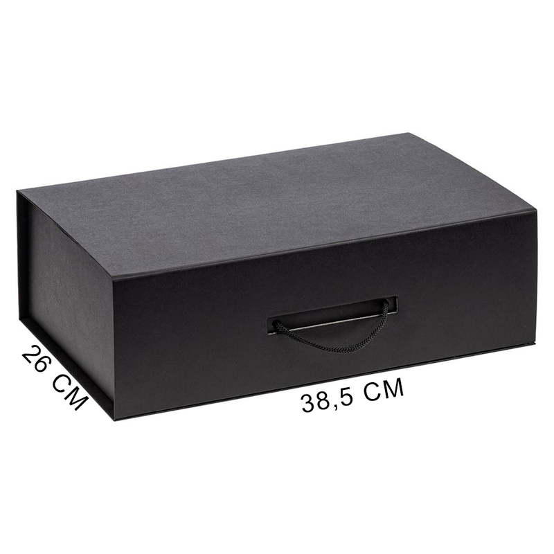 Подарочная коробка, размер 38,5*26*10,5 см, Solution Prestige Big Case Soft с магнитным клапаном и ручкой , с EVA ложементом 36,8*25,1*4 см под индивидуальную вырубку  , черная, с логотипом