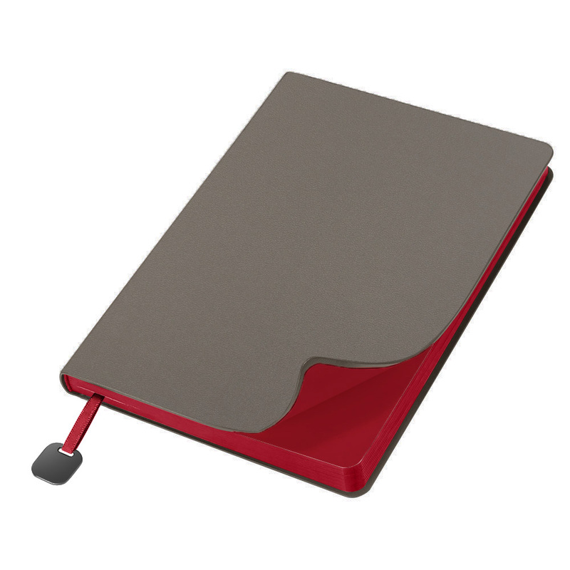 Ежедневник Flexy Velours de Soie Color А5, темно-серый-красный, недатированный, в гибкой обложке с логотипом