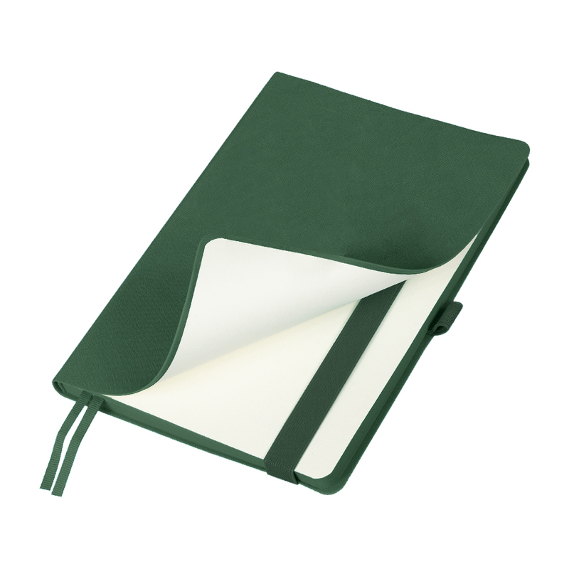 Ежедневник Flexy Line Linen А5, зеленый/зеленый, недатированный, в гибкой обложке, с резинкой и петлей для ручки с логотипом