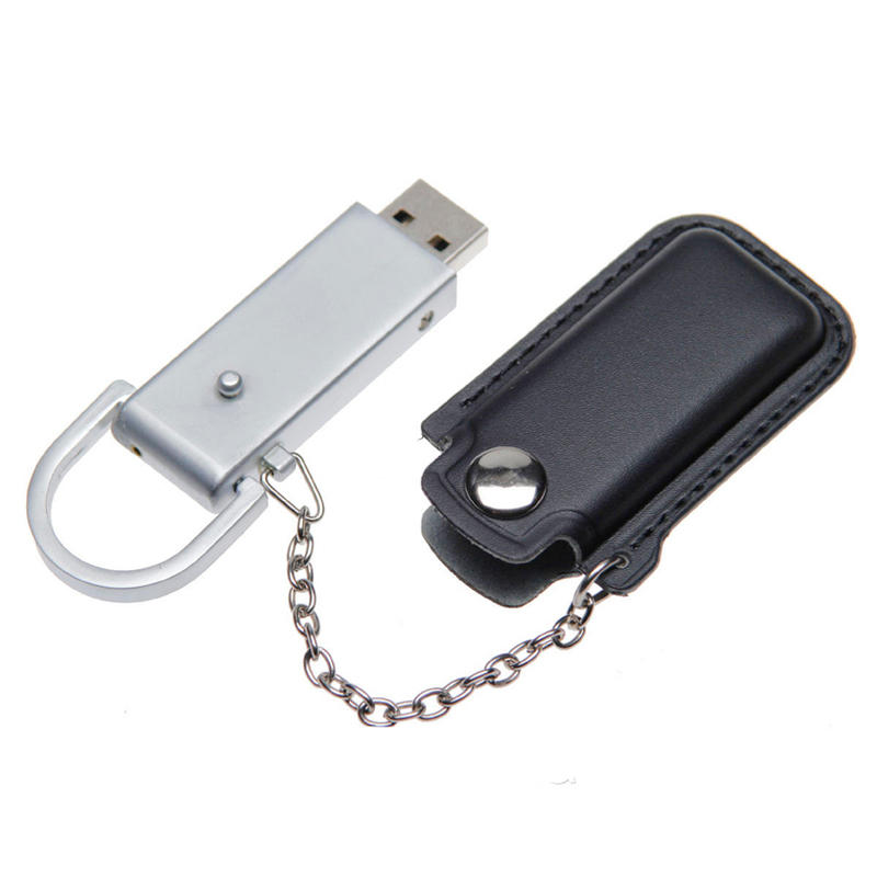 Флеш накопитель USB 2.0 Palermo в кожаном чехле 32GB, металл, черный/серебристый с логотипом
