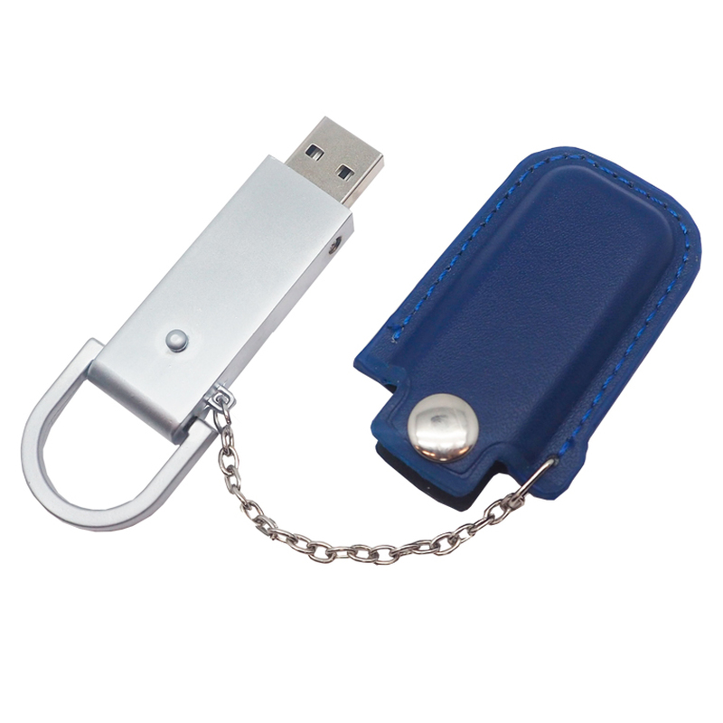 Флеш накопитель USB 2.0 Palermo в кожаном чехле 32GB, металл, синий/серебристый с логотипом