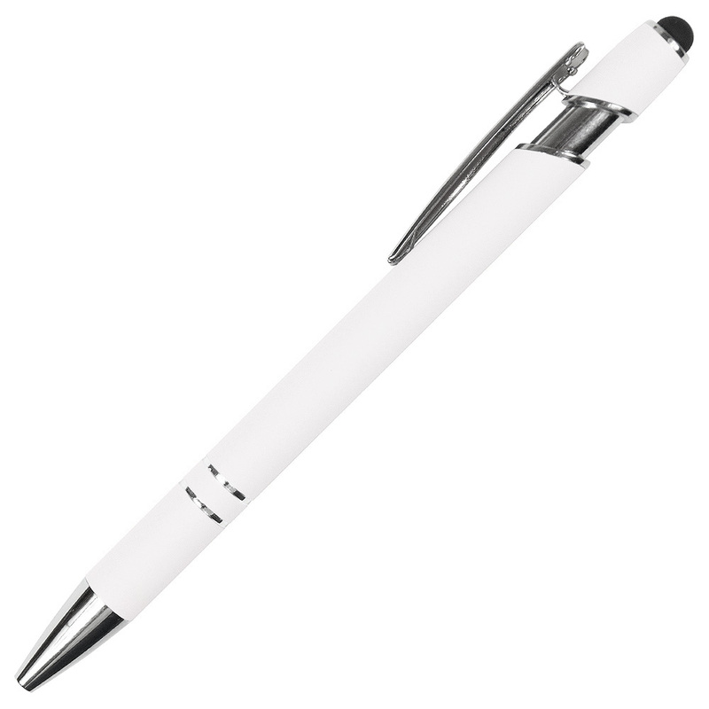 Ручка шариковая, Star Soft Touch Shiny Silver Requis, белая с логотипом