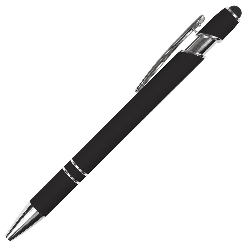 Ручка шариковая, Star Soft Touch Shiny Silver Requis, черная с логотипом