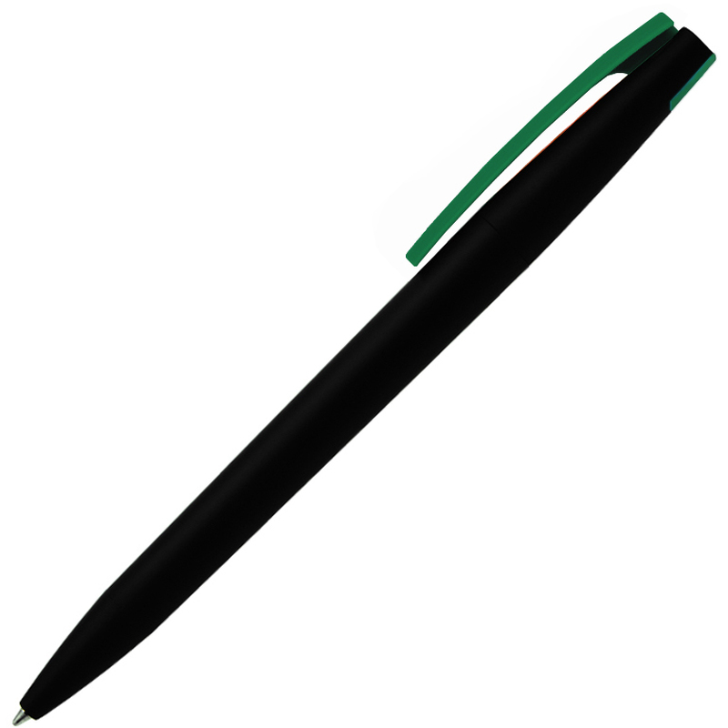 Ручка шариковая, пластиковая софт-тач, Zorro Color Mix, черная/зеленая 346 с логотипом