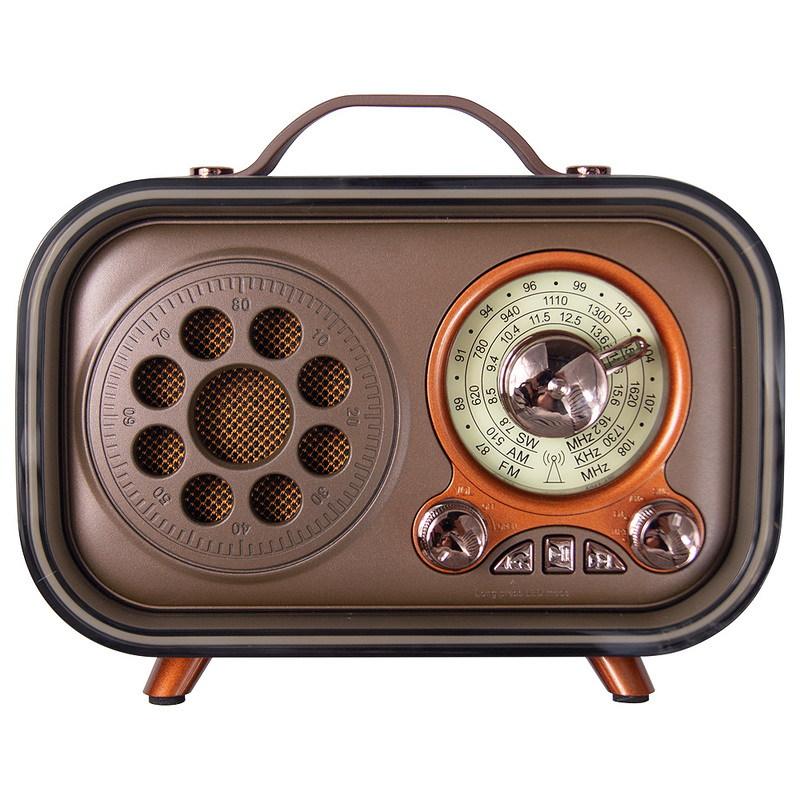 Ретро радио в стиле радиолы, диапазон частот  AM FM SW, USB, Bluetooth, Heritage Memories, со светодиодной подсветкой, цвет коричневый с логотипом