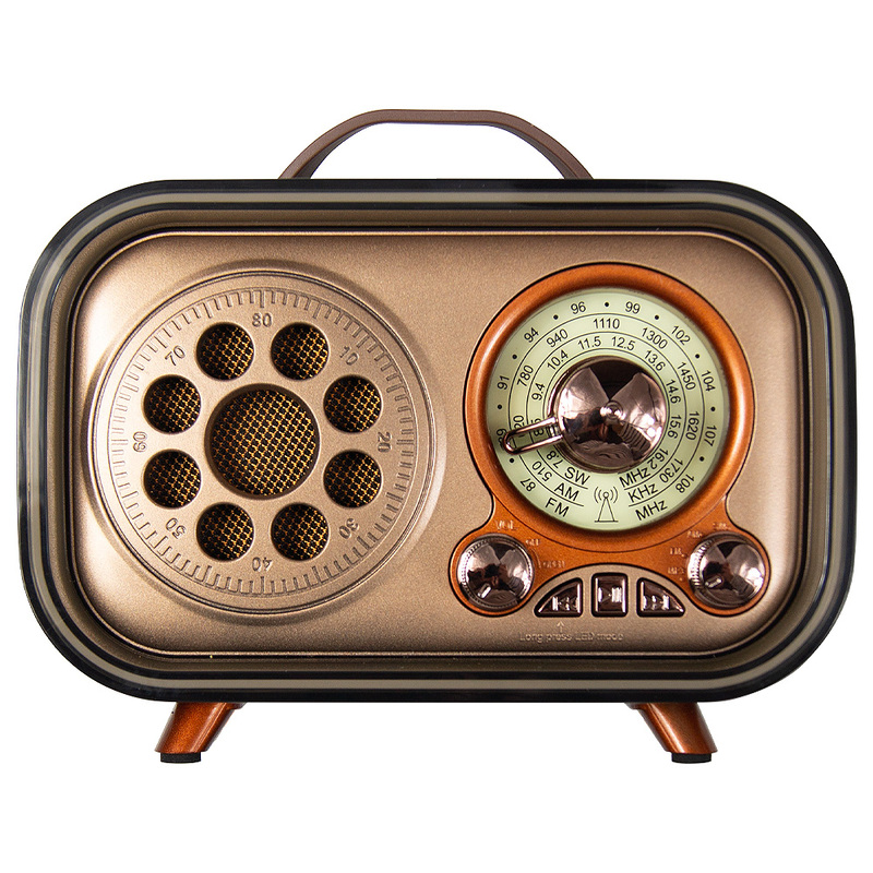 Ретро радио в стиле радиолы, диапазон частот  AM FM SW, USB, Bluetooth, Heritage Memories, со светодиодной подсветкой, цвет светло-коричневый с логотипом