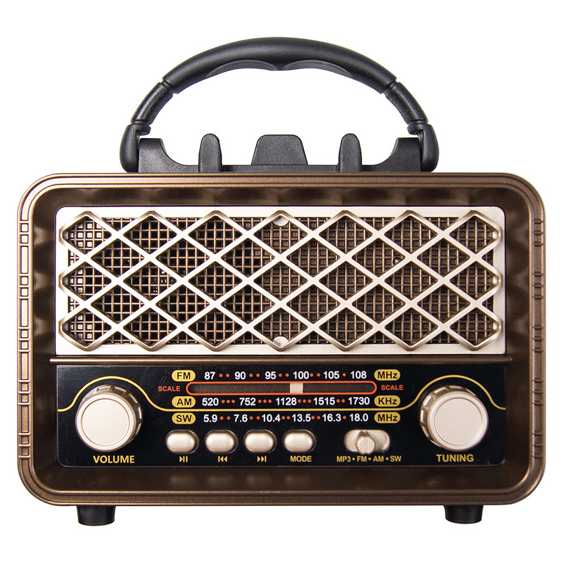Ретро радио в стиле радиолы, диапазон частот  AM FM SW, USB, Bluetooth, Heritage Timeless, цвет  коричневый с логотипом