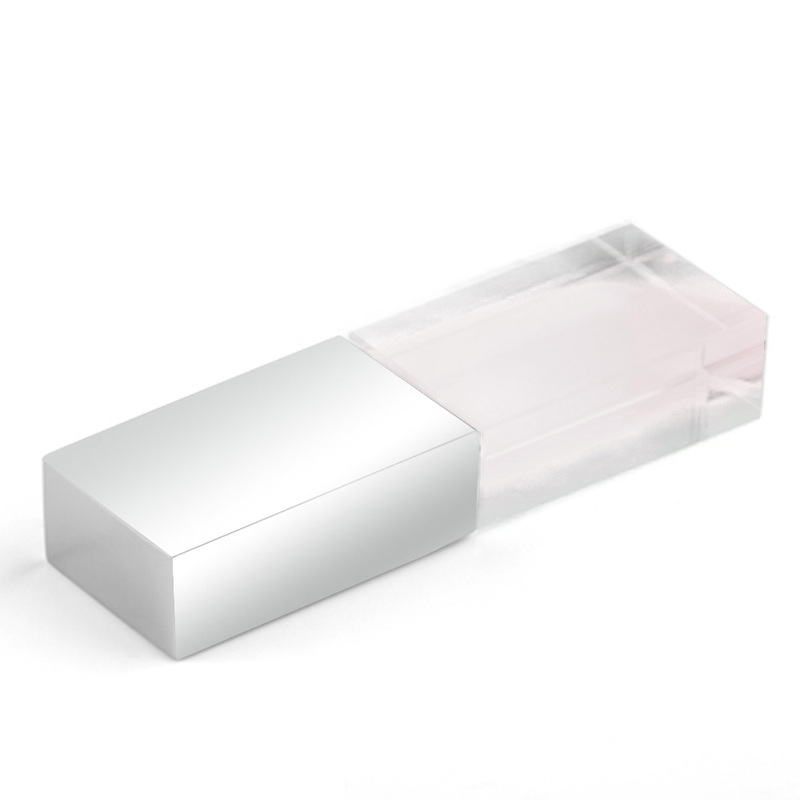 Флеш накопитель USB 2.0 Кристалл, металл/стекло, прозрачный/серебристый, подсветка белым, 32 GB с логотипом