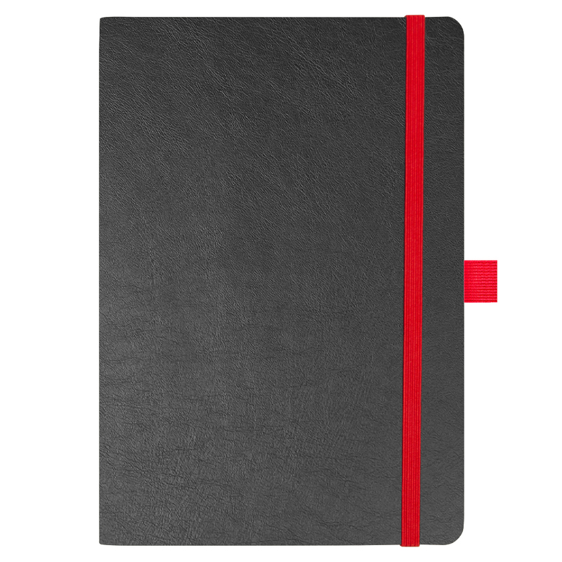 Блокнот Flexy Forest Urban Soft leather  А5, недатированный, с резинкой и петлей для ручки, в гибкой обложке, черно-красный с логотипом