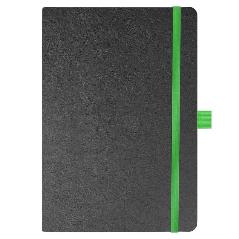 Блокнот Flexy Forest Urban Soft leather  А5, недатированный, с резинкой и петлей для ручки, в гибкой обложке, черно-зеленый с логотипом