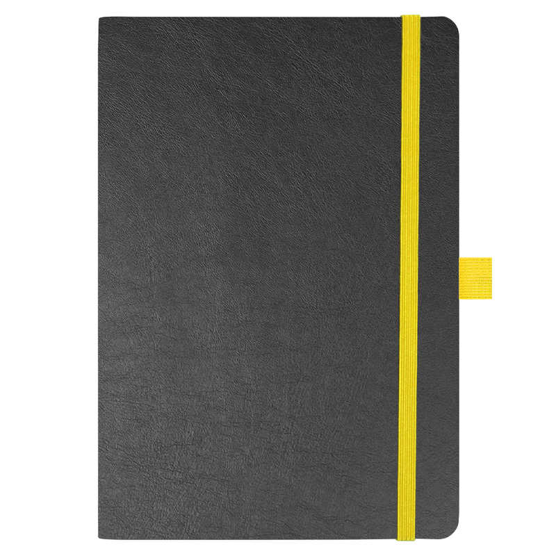 Блокнот Flexy Forest Urban Soft leather  А5, недатированный, с резинкой и петлей для ручки, в гибкой обложке, черно-желтый с логотипом