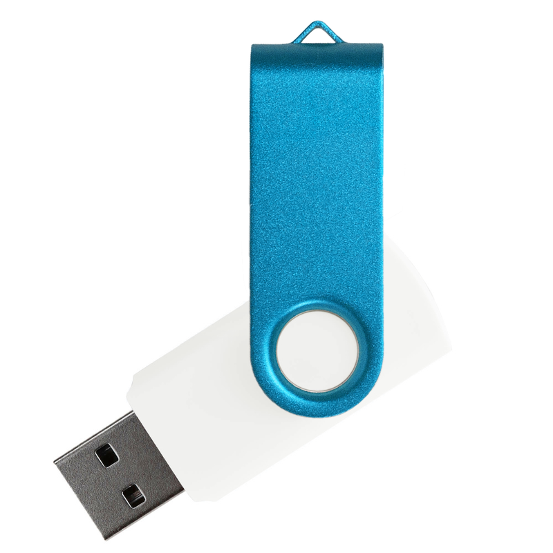 Флеш накопитель USB 2.0 Twister Сolor Mix 16GB, пластик Софт Тач/металл, белый/голубой с логотипом