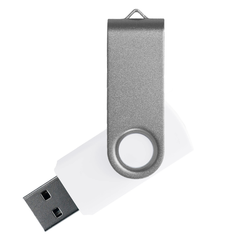 Флеш накопитель USB 2.0 Twister Сolor Mix 16GB, пластик Софт Тач/металл, белый/серебристый с логотипом