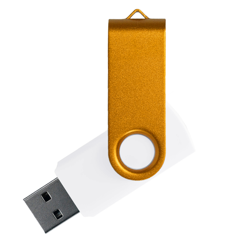 Флеш накопитель USB 2.0 Twister Сolor Mix 16GB, пластик Софт Тач/металл, белый/золотистый с логотипом