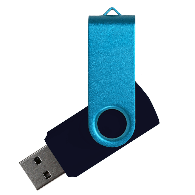 Флеш накопитель USB 2.0 Twister Сolor Mix 16GB, пластик Софт Тач/металл, черный/голубой с логотипом