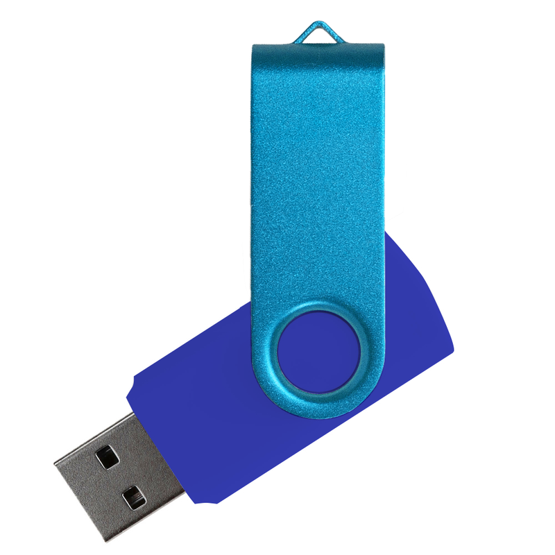 Флеш накопитель USB 2.0 Twister Сolor Mix 16GB, пластик Софт Тач/металл, синий/голубой с логотипом