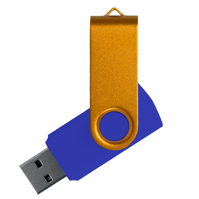 Флеш накопитель USB 2.0 Twister Сolor Mix 16GB, пластик Софт Тач/металл, синий/золотистый с логотипом