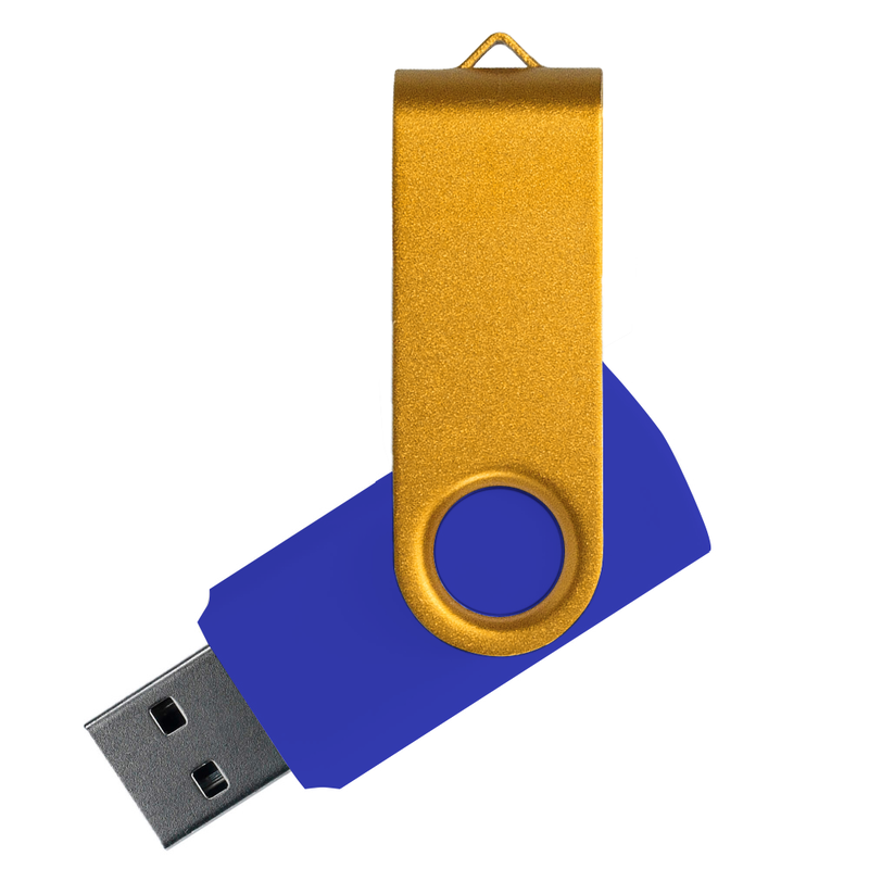 Флеш накопитель USB 2.0 Twister Сolor Mix 16GB, пластик Софт Тач/металл, синий/желтый с логотипом