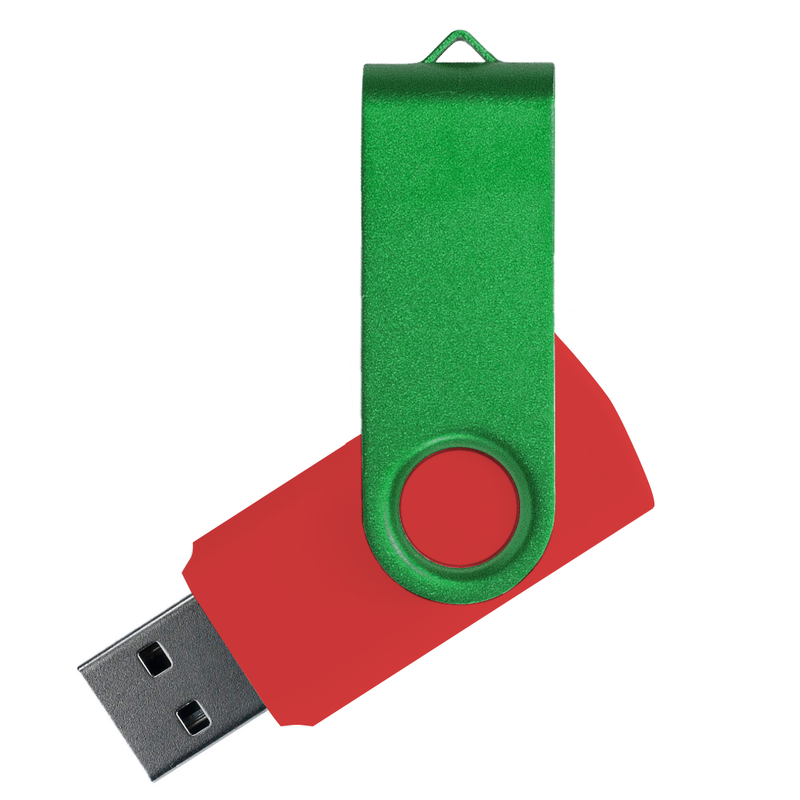 Флеш накопитель USB 2.0 Twister Сolor Mix 16GB, пластик Софт Тач/металл, красный/зеленый с логотипом
