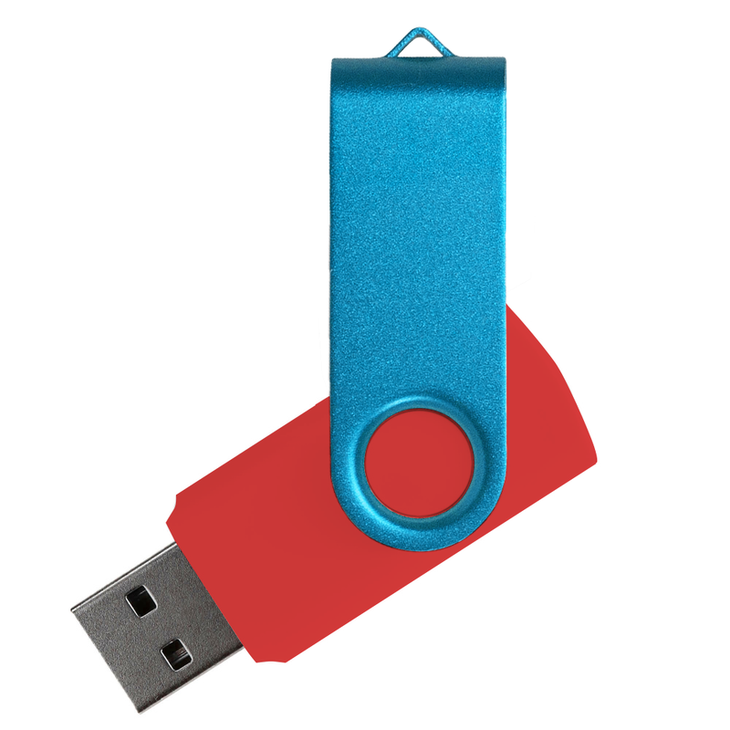 Флеш накопитель USB 2.0 Twister Сolor Mix 16GB, пластик Софт Тач/металл, красный/голубой с логотипом