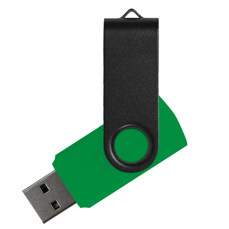 Флеш накопитель USB 2.0 Twister Сolor Mix 16GB, пластик Софт Тач/металл, зеленый/черный с логотипом
