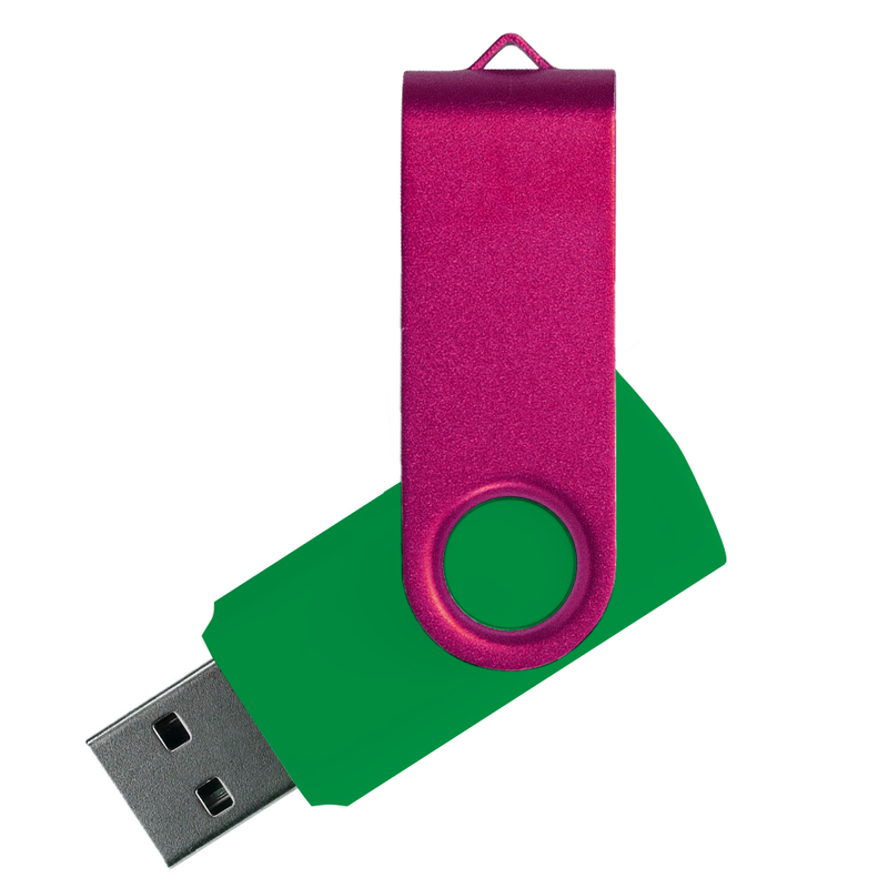 Флеш накопитель USB 2.0 Twister Сolor Mix 16GB, пластик Софт Тач/металл, зеленый/розовый с логотипом