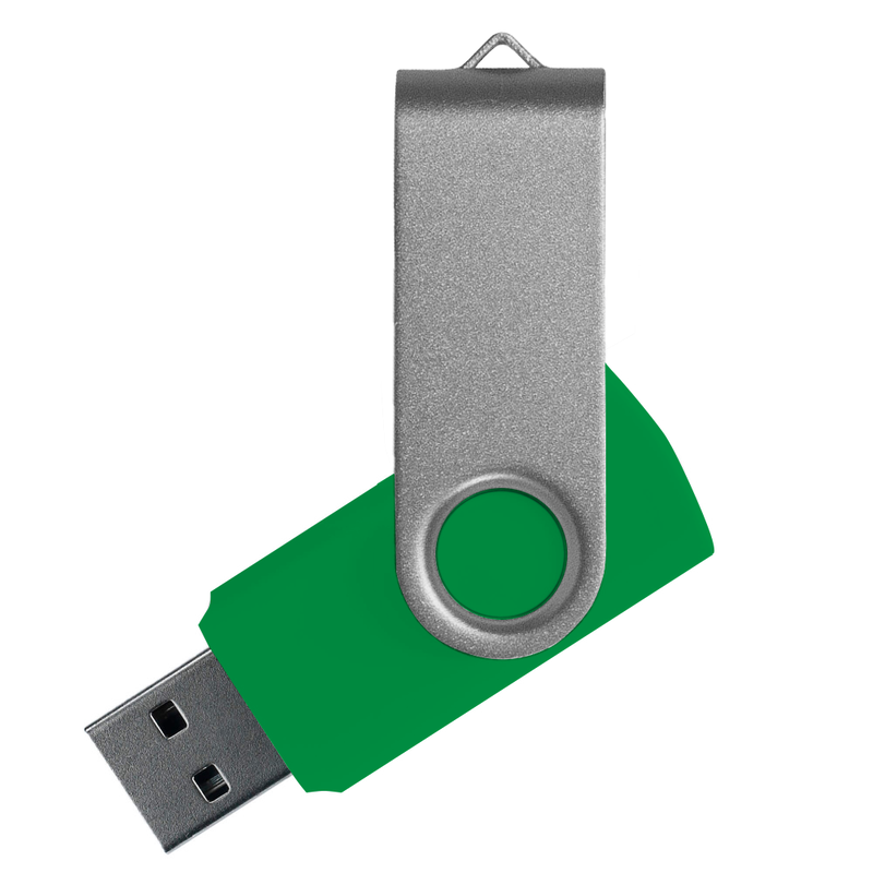 Флеш накопитель USB 2.0 Twister Сolor Mix 16GB, пластик Софт Тач/металл, зеленый/серебристый с логотипом