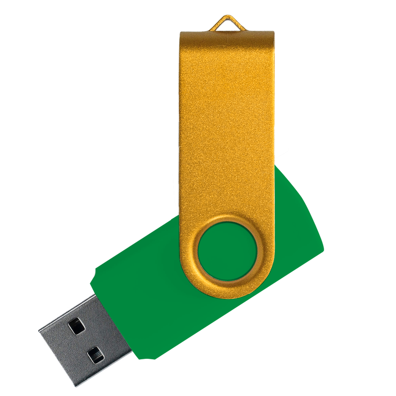 Флеш накопитель USB 2.0 Twister Сolor Mix 16GB, пластик Софт Тач/металл, зеленый/желтый с логотипом