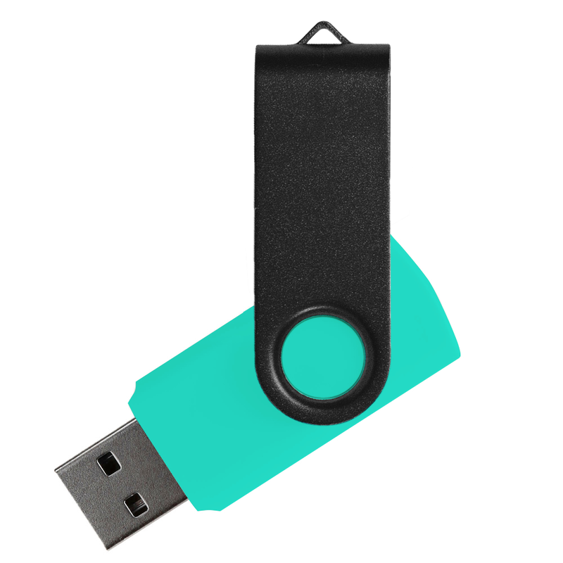 Флеш накопитель USB 2.0 Twister Сolor Mix 16GB, пластик Софт Тач/металл, бирюзовый/черный с логотипом