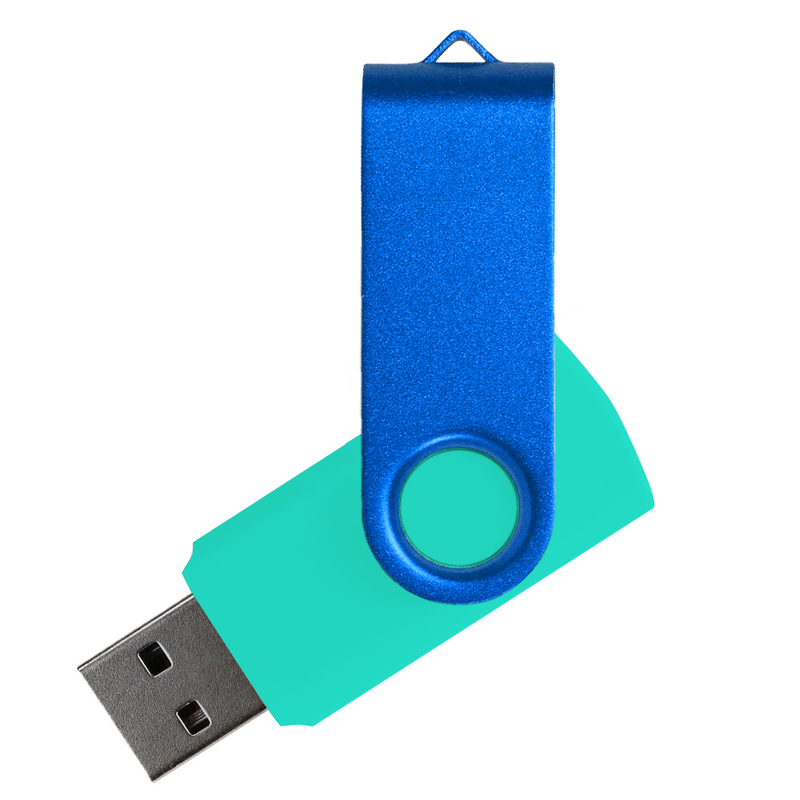 Флеш накопитель USB 2.0 Twister Сolor Mix 16GB, пластик Софт Тач/металл, бирюзовый/синий с логотипом