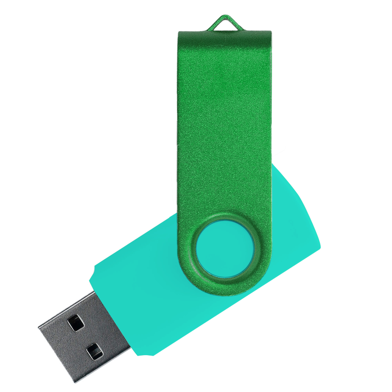 Флеш накопитель USB 2.0 Twister Сolor Mix 16GB, пластик Софт Тач/металл, бирюзовый/зеленый с логотипом