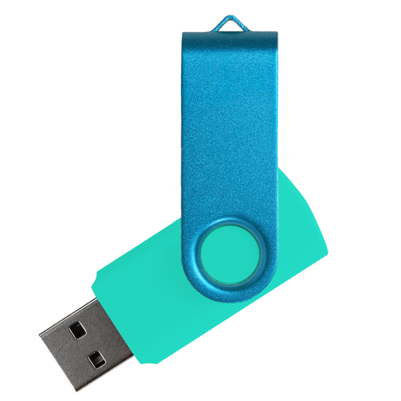 Флеш накопитель USB 2.0 Twister Сolor Mix 16GB, пластик Софт Тач/металл, бирюзовый/голубой с логотипом