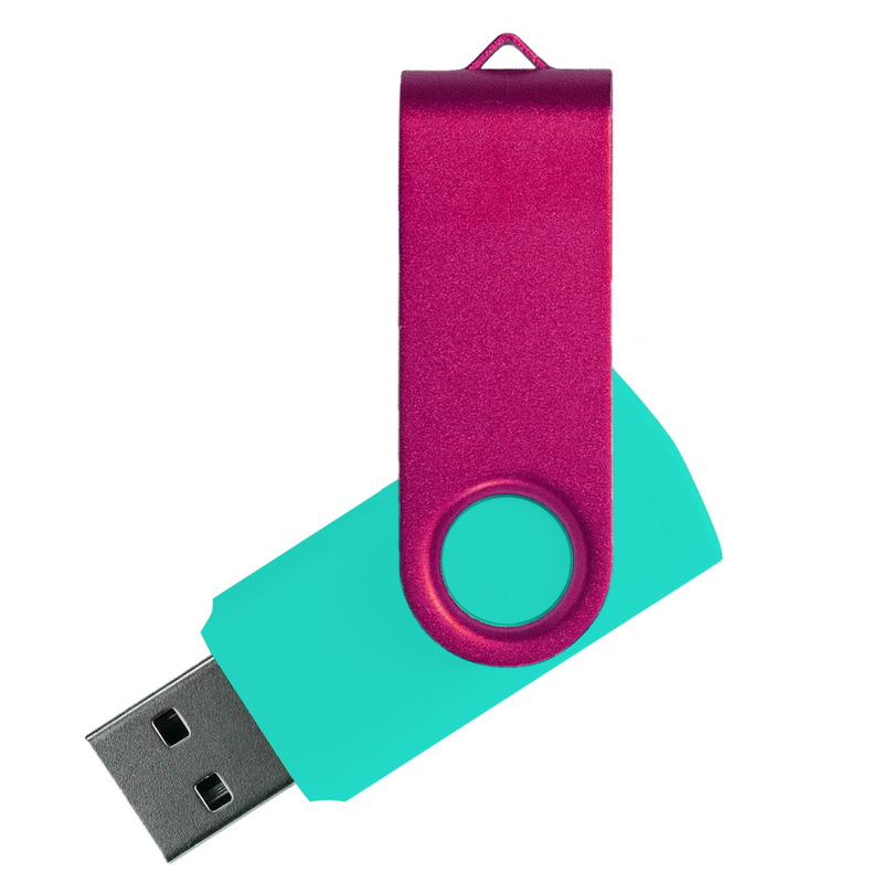 Флеш накопитель USB 2.0 Twister Сolor Mix 16GB, пластик Софт Тач/металл, бирюзовый/розовый с логотипом