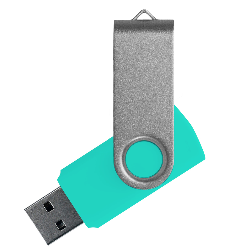 Флеш накопитель USB 2.0 Twister Сolor Mix 16GB, пластик Софт Тач/металл, бирюзовый/серебристый с логотипом
