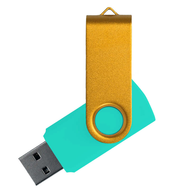 Флеш накопитель USB 2.0 Twister Сolor Mix 16GB, пластик Софт Тач/металл, бирюзовый/желтый с логотипом