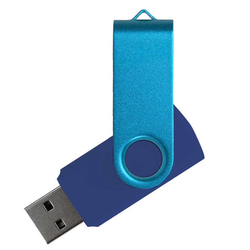 Флеш накопитель USB 2.0 Twister Сolor Mix 16GB, пластик Софт Тач/металл, темно-синий/голубой с логотипом