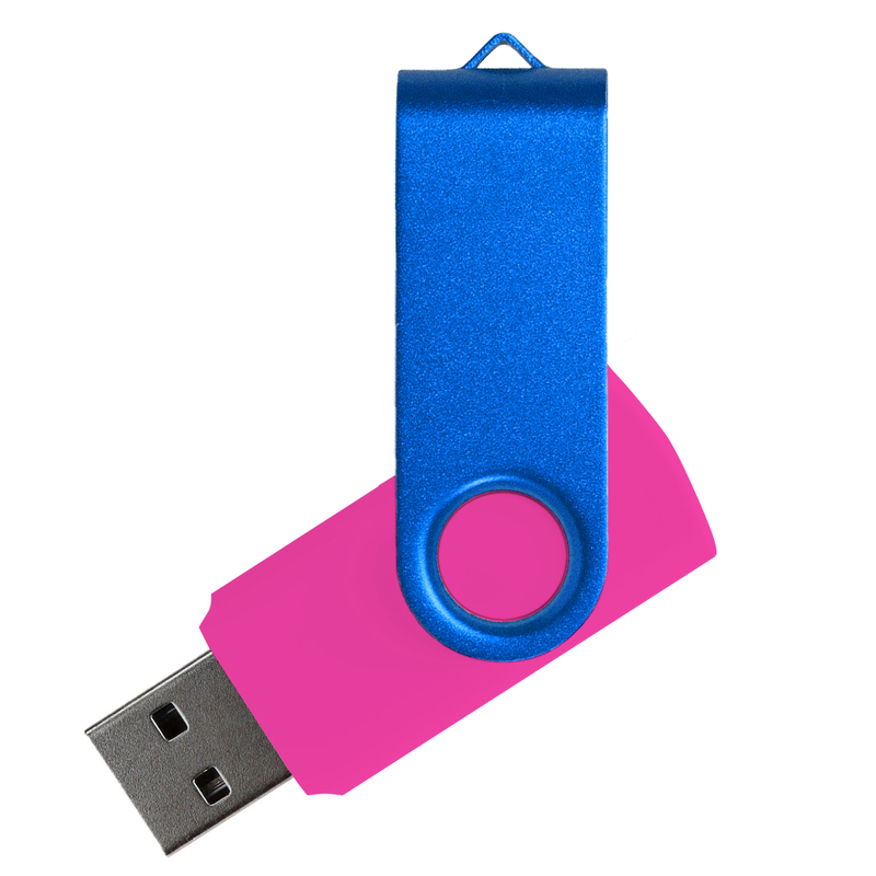 Флеш накопитель USB 2.0 Twister Сolor Mix 16GB, пластик Софт Тач/металл, розовый/синий с логотипом