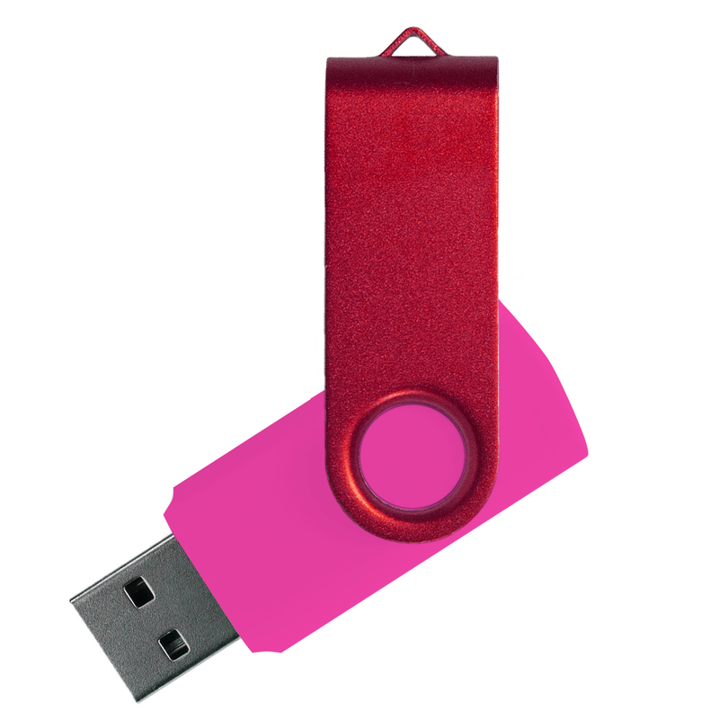Флеш накопитель USB 2.0 Twister Сolor Mix 16GB, пластик Софт Тач/металл, розовый/красный с логотипом