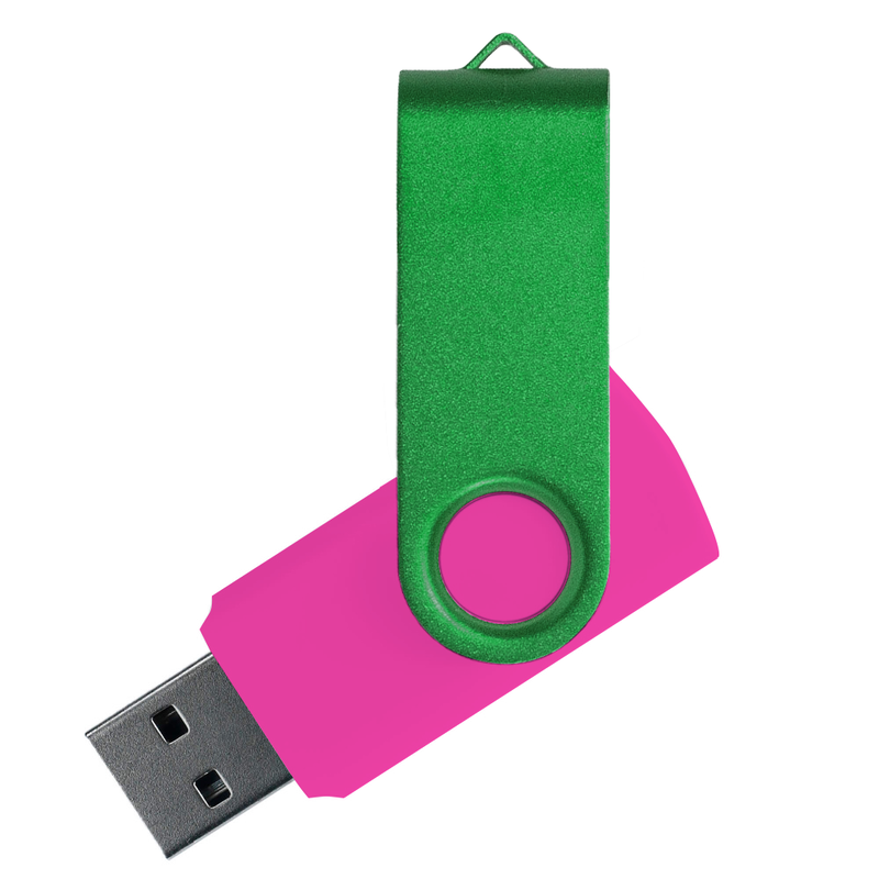 Флеш накопитель USB 2.0 Twister Сolor Mix 16GB, пластик Софт Тач/металл, розовый/зеленый с логотипом