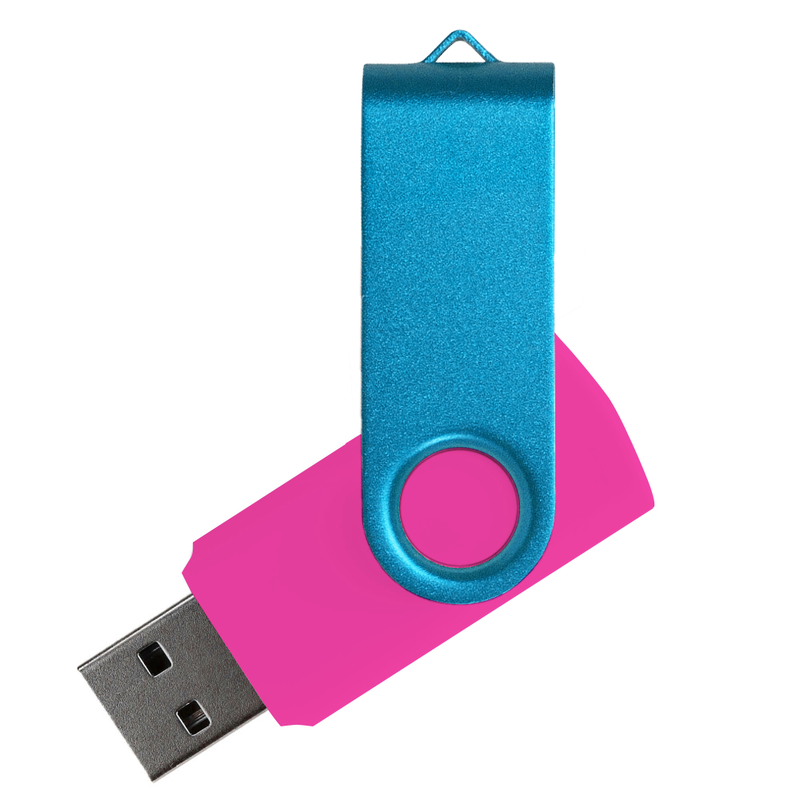 Флеш накопитель USB 2.0 Twister Сolor Mix 16GB, пластик Софт Тач/металл, розовый/голубой с логотипом