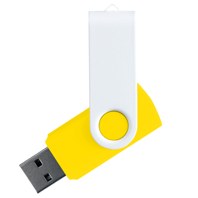 Флеш накопитель USB 2.0 Twister Сolor Mix 16GB, пластик Софт Тач/металл, желтый/белый с логотипом