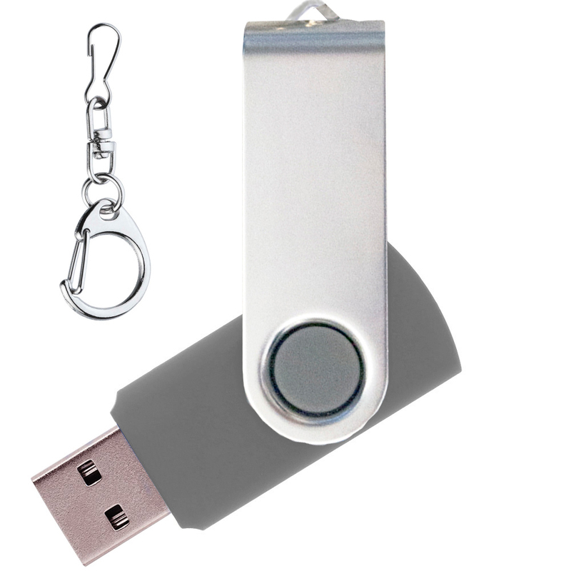 Флеш накопитель Twister 32GB, пластик Софт Тач/металл, серый/серебро с логотипом
