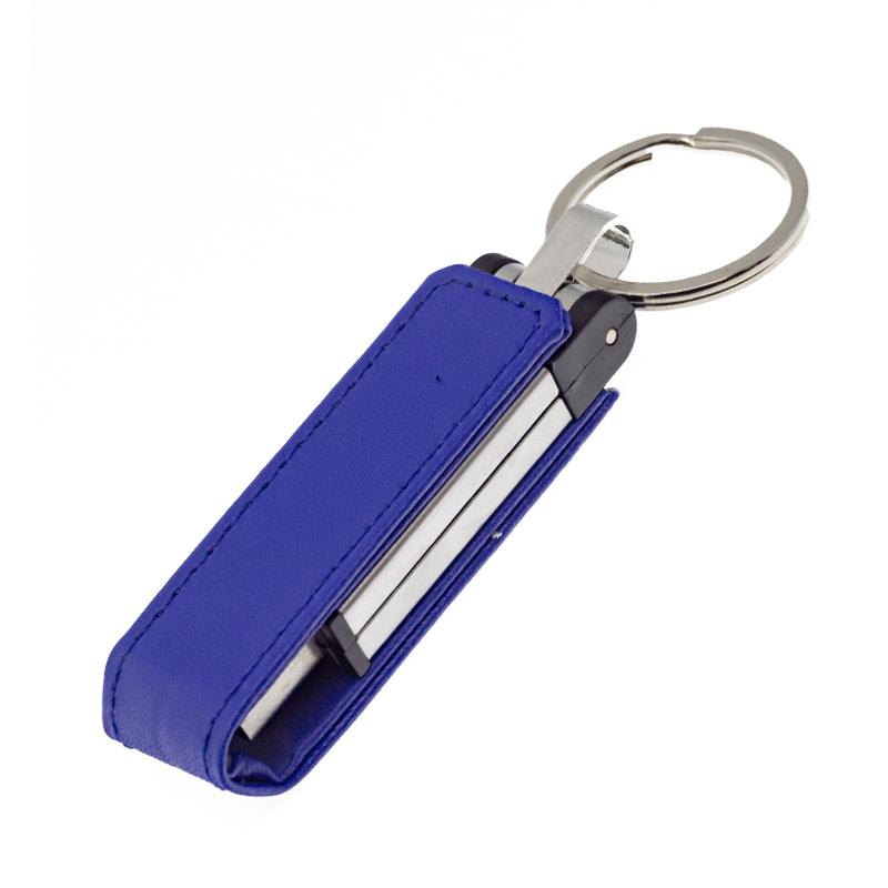 Флеш накопитель USB 2.0 Verona в кожаном чехле 16GB, металл, синий/серебристый с логотипом