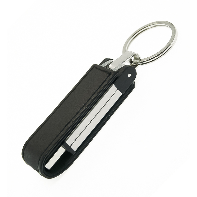 Флеш накопитель USB 2.0 Verona в кожаном чехле 32GB, металл, черный/серебристый с логотипом